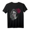 Sugar Skull Girl T-Shirt mit mexikanischer Totenmaske und roter Rose – Perfekt für Día de los Muertos, Halloween & Gothic Fans