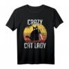 Crazy Cat Lady Katze mit Messer T-Shirt - Lustiges Katzenmotiv für Halloween, Weihnachten & Geburtstage für Katzenliebhaber