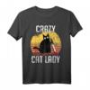 Crazy Cat Lady Katze mit Messer T-Shirt - Lustiges Katzenmotiv für Halloween, Weihnachten & Geburtstage für Katzenliebhaber
