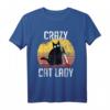Crazy Cat Lady Katze mit Messer T-Shirt - Lustiges Katzenmotiv für Halloween, Weihnachten & Geburtstage für Katzenliebhaber