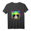 Lustiges Katzen DJ T-Shirt - Bunter Regenbogen Rave Musik Outfit für Club, Festival & Hausparty