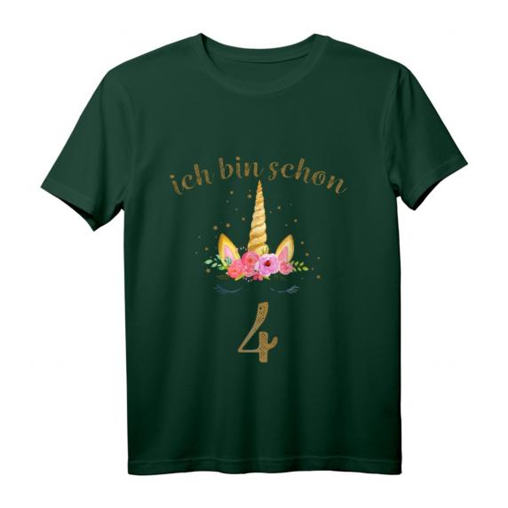 Kinder Geburtstagsshirt für 4 Jahre Mädchen mit Einhorn-Motiv - Klassisch geschnitten, doppelt genähter Saum
