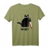 Funny Black Cat Murderous Cat With Knife T-Shirt - Lustiges Katzen T-Shirt Geschenk für Geburtstage, Halloween, Weihnachten & Feiertage