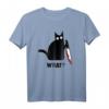 Funny Black Cat Murderous Cat With Knife T-Shirt - Lustiges Katzen T-Shirt Geschenk für Geburtstage, Halloween, Weihnachten & Feiertage