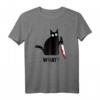 Funny Black Cat Murderous Cat With Knife T-Shirt - Lustiges Katzen T-Shirt Geschenk für Geburtstage, Halloween, Weihnachten & Feiertage