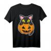 Schwarze Katze sitzt im Kürbis Halloween T-Shirt für Katzenliebhaber – Perfekt für Partys und Halloween-Feiern