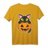Schwarze Katze sitzt im Kürbis Halloween T-Shirt für Katzenliebhaber – Perfekt für Partys und Halloween-Feiern