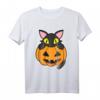Schwarze Katze sitzt im Kürbis Halloween T-Shirt für Katzenliebhaber – Perfekt für Partys und Halloween-Feiern