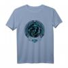 Wikinger Fenrir Fenris Wolf und Keltische Triskele T-Shirt mit blauen Tribal-Designs – Mythologisches Fan-Shirt aus Nordischer Mythologie