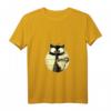 Damen Kaffeekatze T-Shirt mit V-Ausschnitt – Retro Vintage Katzenmotiv im Sonnenuntergang, perfekt als Geschenk für Katzenliebhaber, Katzenmama & Katzenpapa