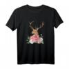 Hirsch mit Rosen Blumen Oktoberfest Dirndl Damen T-Shirt – Traditionelles Trachtenshirt für Volksfeste, Wiesn & Kirmes, perfektes Geschenk für Mama, Tochter & Freundin