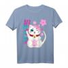Maneki Neko Katze Glückskatze Damen Herren Mädchen Floral T-Shirt – Lustiges Geschenk für Katzenliebhaber & Japan-Fans
