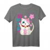 Maneki Neko Katze Glückskatze Damen Herren Mädchen Floral T-Shirt – Lustiges Geschenk für Katzenliebhaber & Japan-Fans