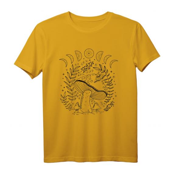 Dark Academia Goblincore Cottagecore Hexenmond T-Shirt – Mystische Pilz- und Mondphasen Illustration, Perfekt als Geschenk für Gothic, Witchcraft und Naturfans
