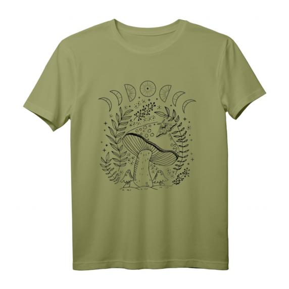 Dark Academia Goblincore Cottagecore Hexenmond T-Shirt – Mystische Pilz- und Mondphasen Illustration, Perfekt als Geschenk für Gothic, Witchcraft und Naturfans