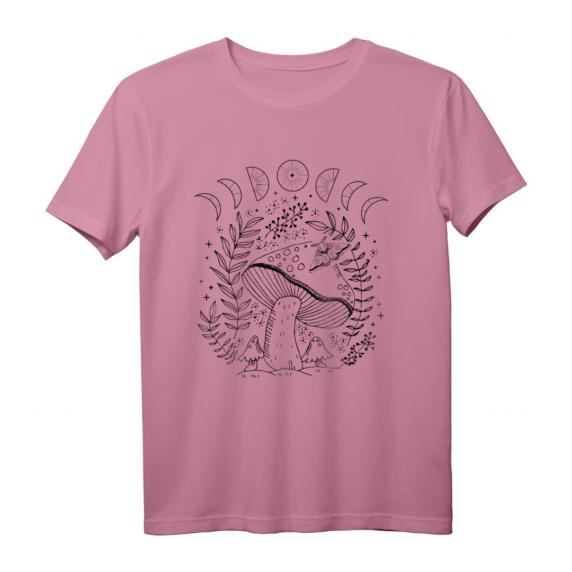 Dark Academia Goblincore Cottagecore Hexenmond T-Shirt – Mystische Pilz- und Mondphasen Illustration, Perfekt als Geschenk für Gothic, Witchcraft und Naturfans