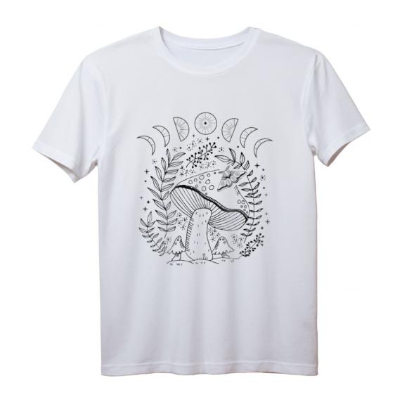 Dark Academia Goblincore Cottagecore Hexenmond T-Shirt – Mystische Pilz- und Mondphasen Illustration, Perfekt als Geschenk für Gothic, Witchcraft und Naturfans