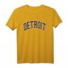 Detroit Michigan Arched Dark Blue Text T-Shirt – Klassisch geschnitten, doppelt genähter Saum