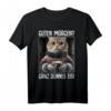 Guten Morgen? Ganz dünnes Eis! Lustiges Kaffee Spruch T-Shirt mit Katze für Morgenmuffel, Nachtschichtarbeiter & humorvolle Geschenke