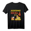 Kinder Bagger T-Shirt Achtung! Ich bin 4 Abrissbirne Kran Geburtstag - Lustiges Geschenk für Jungen zum 4. Geburtstag, ideal für Kinder, die Baustellen lieben