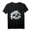 Halloween-Kostüm mit Totenkopf-Motiv und Katze - Süßes schwarzes T-Shirt für Katzen- und Horrorfilm-Fans, perfekt für Halloween und Partys