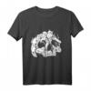Halloween-Kostüm mit Totenkopf-Motiv und Katze - Süßes schwarzes T-Shirt für Katzen- und Horrorfilm-Fans, perfekt für Halloween und Partys
