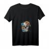 Damen Totenkopf Tattoo Schädel Blumen Frauen Motiv T-Shirt mit V-Ausschnitt – Perfekt für Halloween, Geburtstag & Grusel-Fans