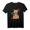 Niedliches Samurai-Ninja-Katzen T-Shirt mit Tattoo-Grafik - Perfektes Geschenk für Katzenliebhaber, Anime- und Kostümfans